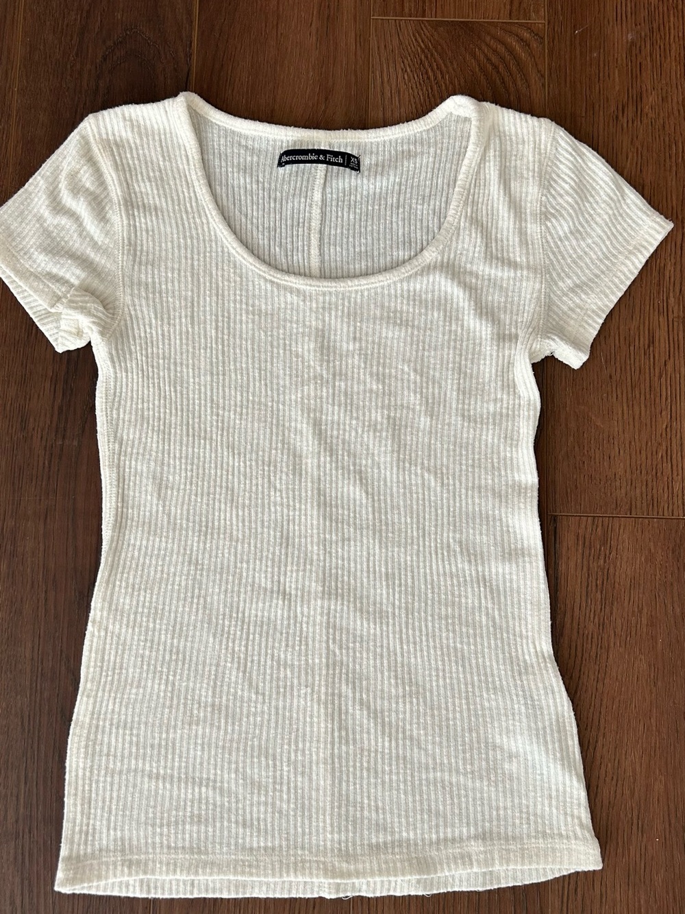 Abercrombie & Fitch Cream Ribbed Scoop Neck Short Sleeve Tee